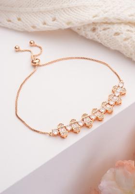 Women Brass Cubic Zirconia Rose Gold Plated Link Bracelet