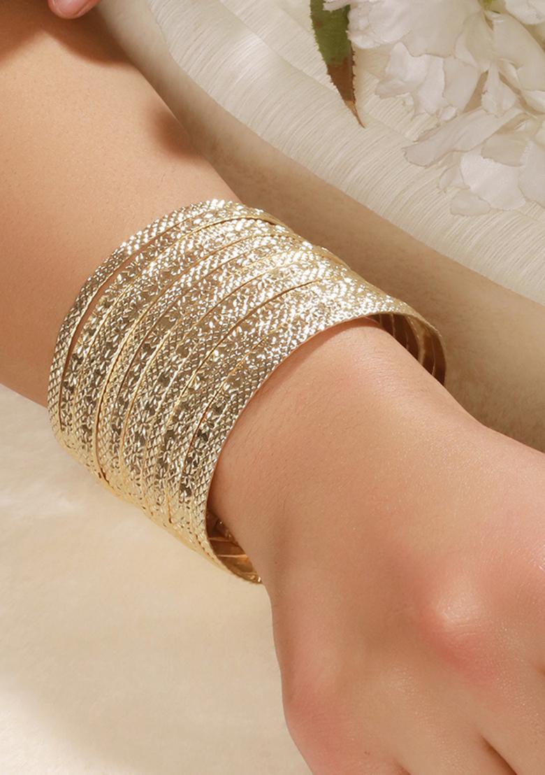 Women Brass Handcrafted Gold Plated Cuff Bracelet