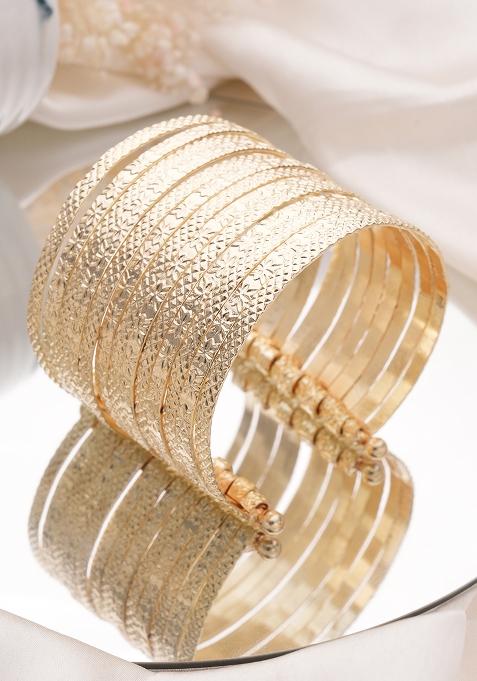 Women Brass Handcrafted Gold Plated Cuff Bracelet
