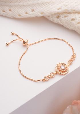 Women Brass Cubic Zirconia Rose Gold Plated Link Bracelet
