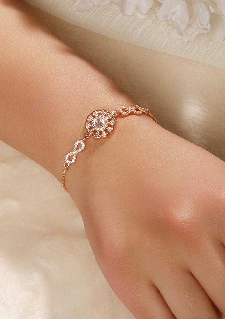 Women Brass Cubic Zirconia Rose Gold Plated Link Bracelet