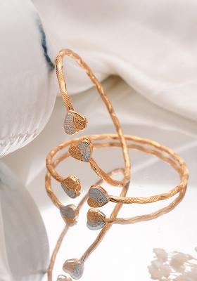 Women 2 Brass Cubic Zirconia Rose Gold Plated Cuff Bracelet