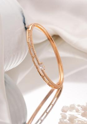 Women Brass American Diamond Rose Gold Plated Bangle Style Bracelet