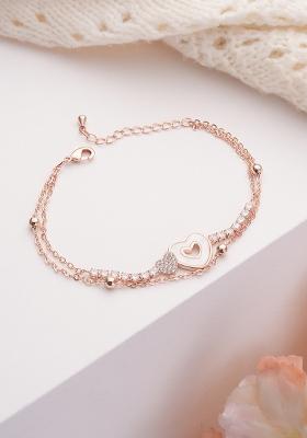 Women Brass Cubic Zirconia Rose Gold Plated Link Bracelet
