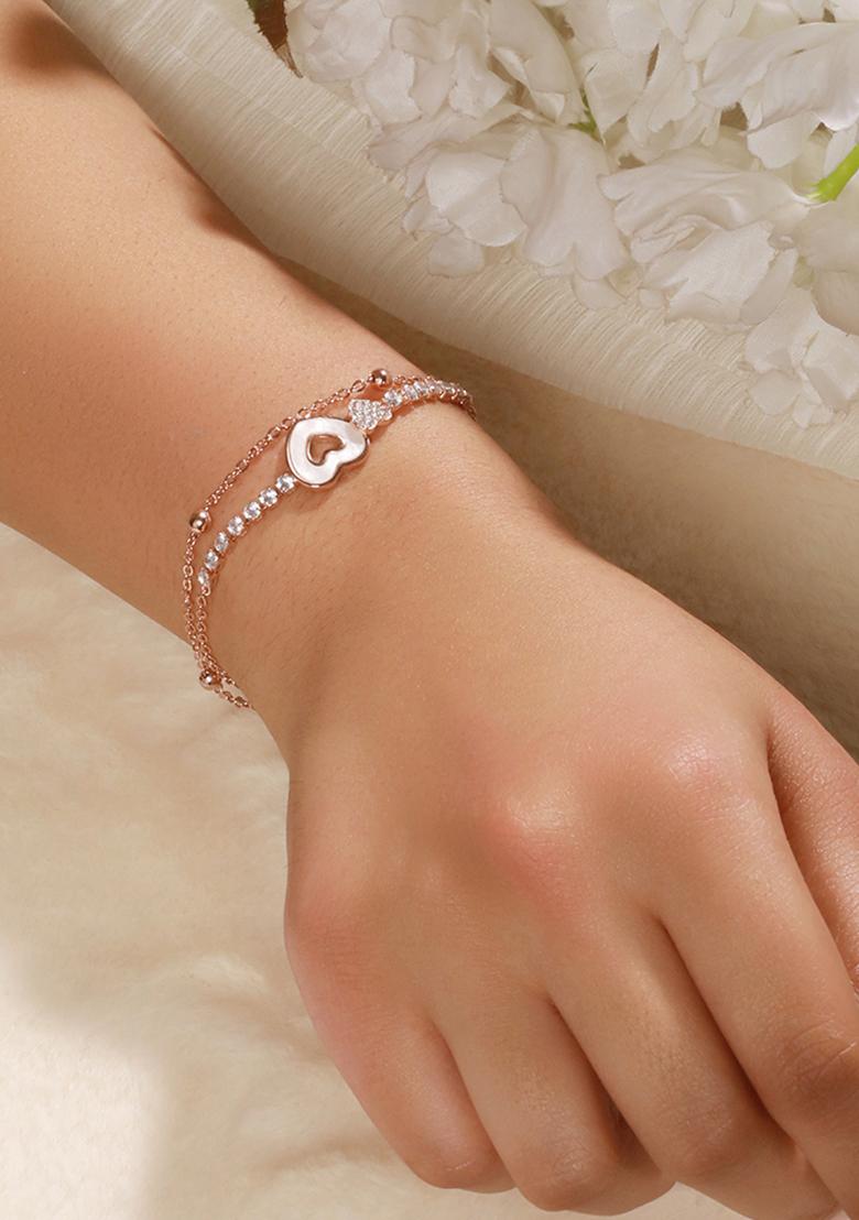 Women Brass Cubic Zirconia Rose Gold Plated Link Bracelet