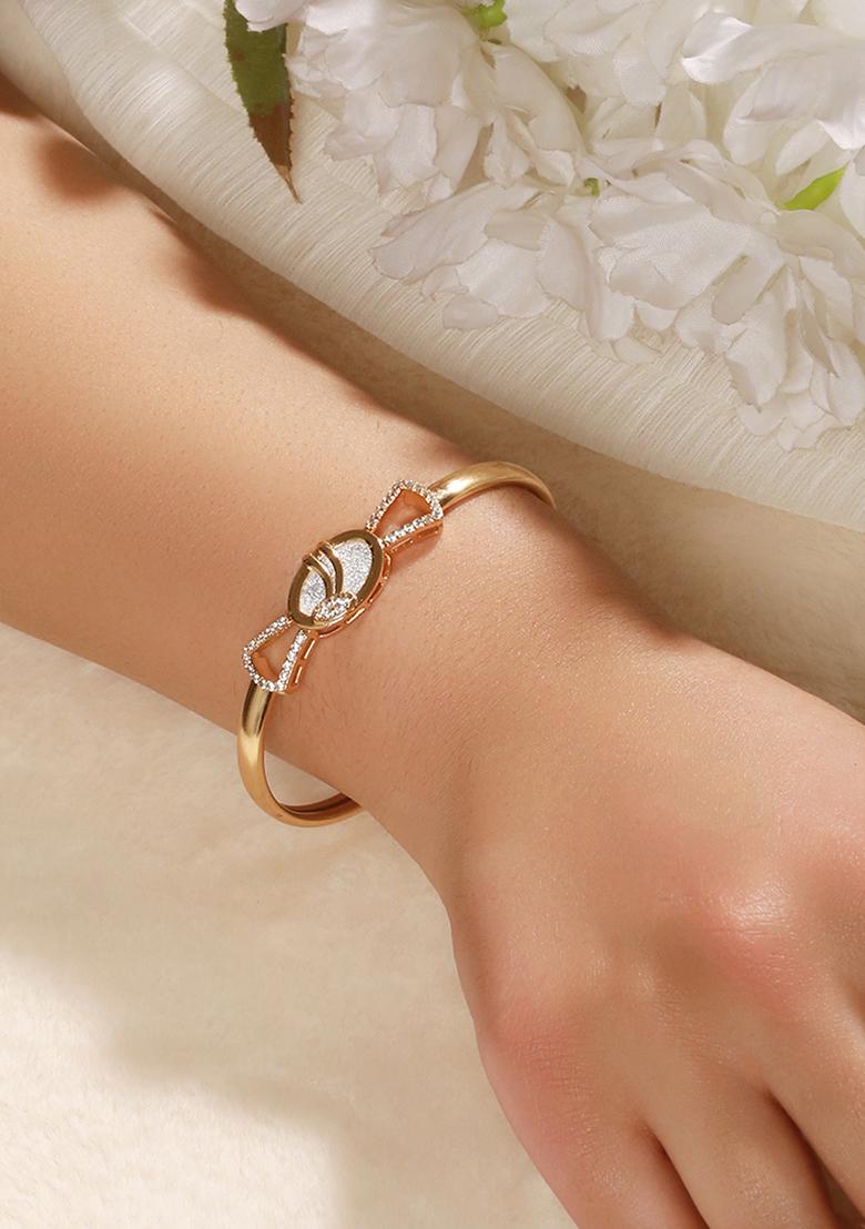 Women Brass Cubic Zirconia Gold Plated Bangle Style Bracelet