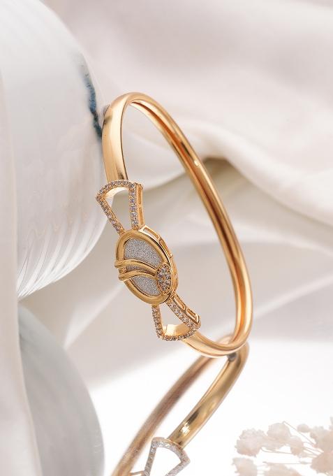 Women Brass Cubic Zirconia Gold Plated Bangle Style Bracelet