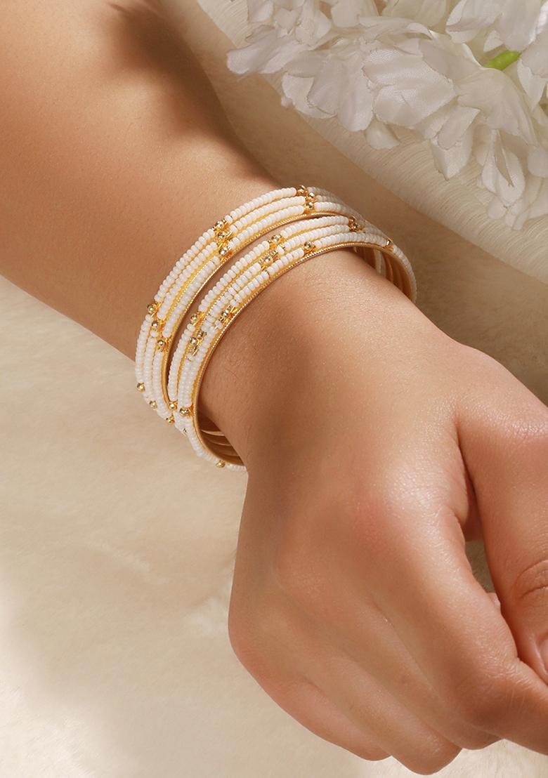 Set Of 12 Gold Plated Beaded And Studded Bangles