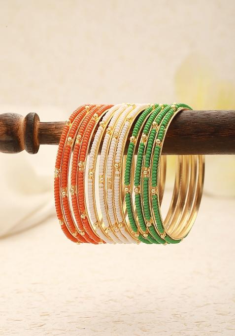 Set Of 12 Gold Plated Beaded Bangles