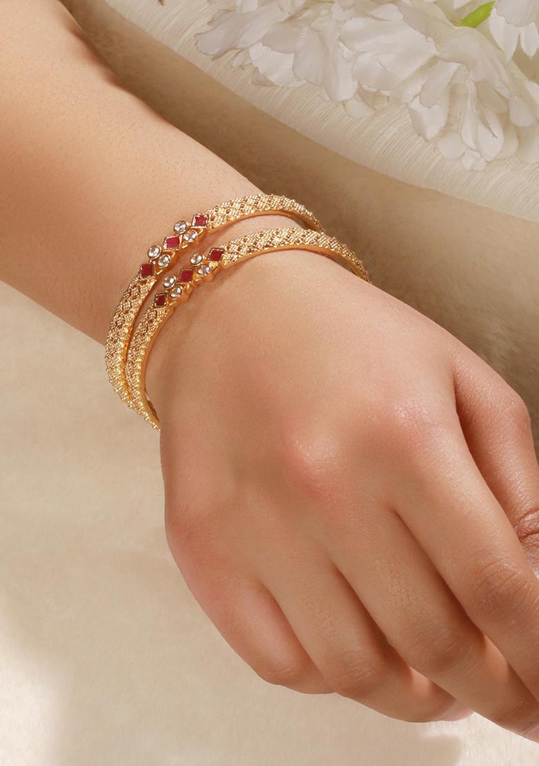 Set Of 2 18K Gold Plated Stone Studded Bangles