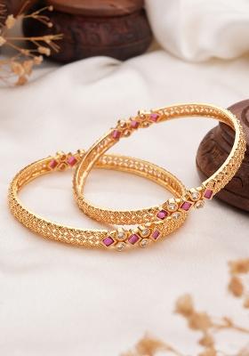 Set Of 2 18K Gold Plated Stone Studded Bangles