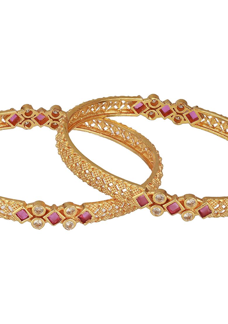 Set Of 2 18K Gold Plated Stone Studded Bangles