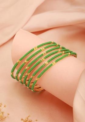 Set Of 12 Gold Plated Beaded Studded Bangles