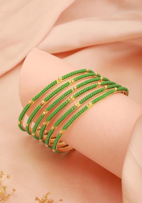 Set Of 12 Gold Plated Beaded Studded Bangles