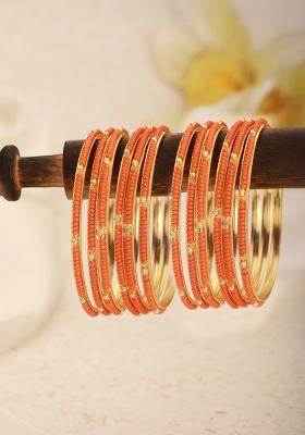 Set Of 12 Gold Plated And Beaded Studded Bangles