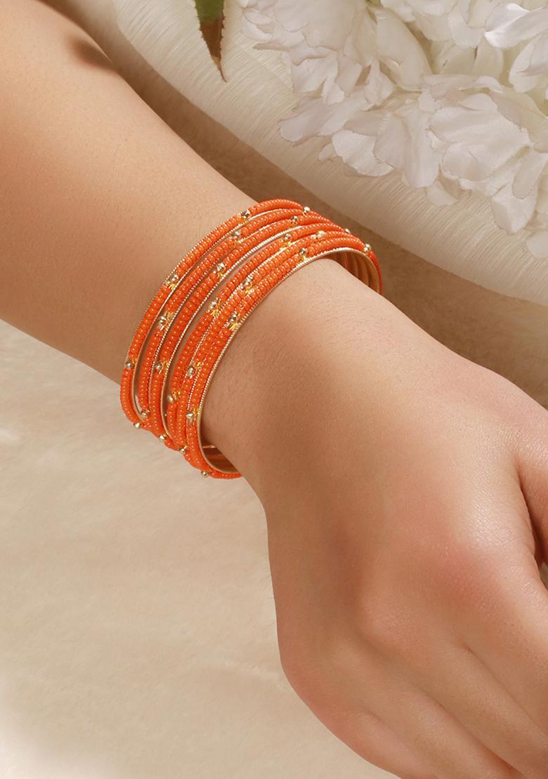 Set Of 12 Gold Plated And Beaded Studded Bangles