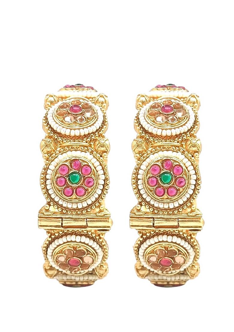 Set Of 2 Gold Plated Traditional Rajwadi Screw Kada Bangles