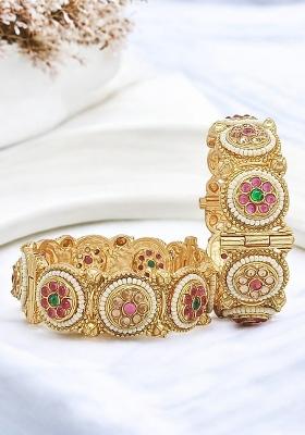 Set Of 2 Gold Plated Traditional Rajwadi Screw Kada Bangles