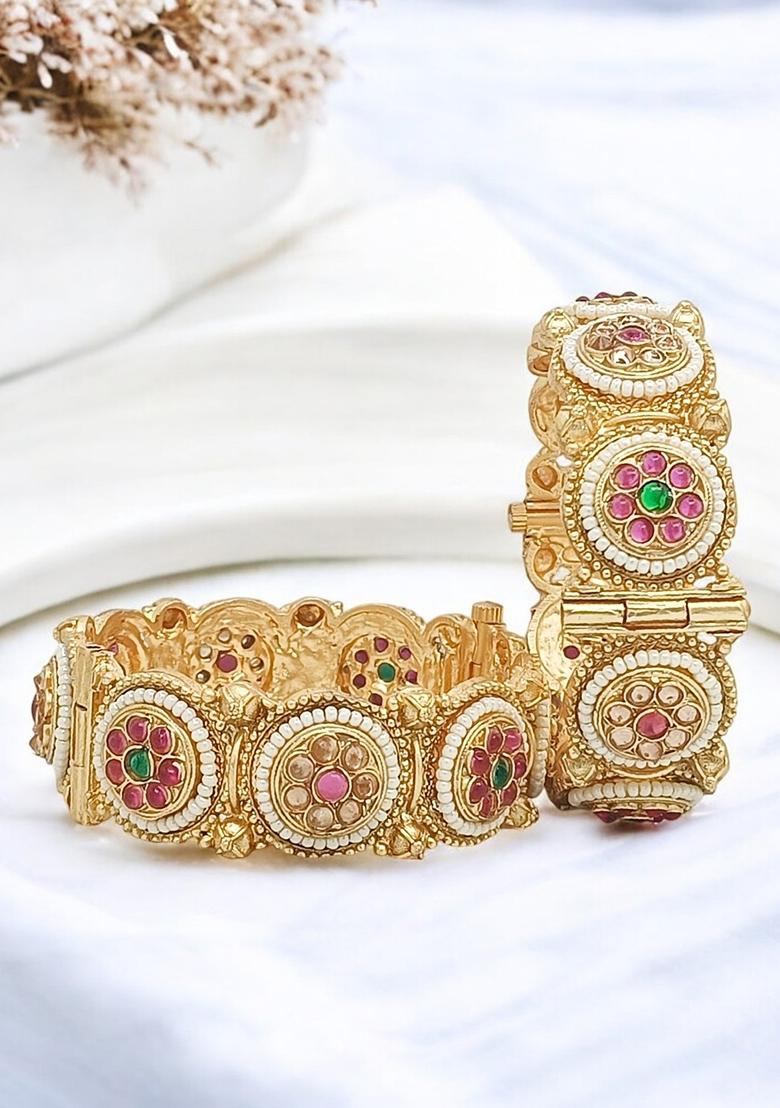 Set Of 2 Gold Plated Traditional Rajwadi Screw Kada Bangles