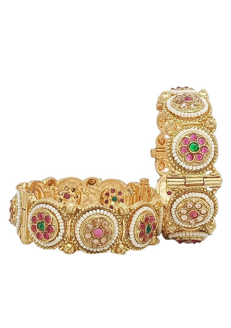 Set Of 2 Gold Plated Traditional Rajwadi Screw Kada Bangles - Indya