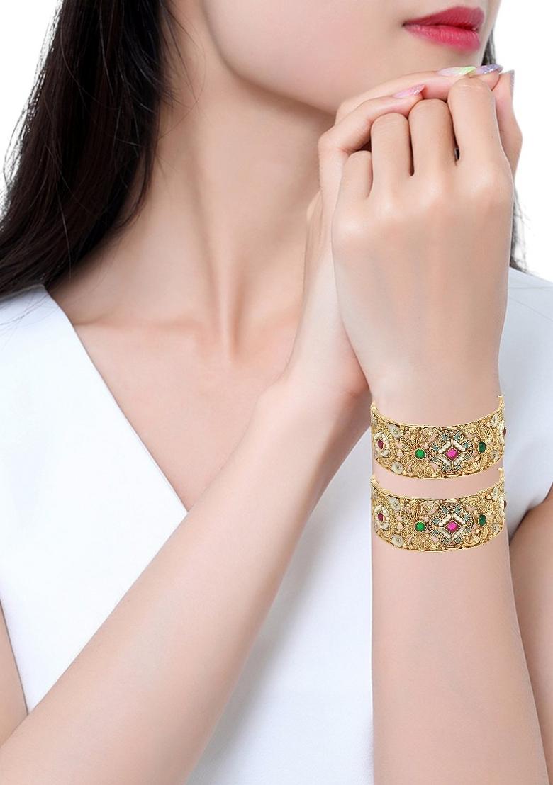 Set Of 2 Gold Plated Rajwadi Meenakari Screw Kada Bangles