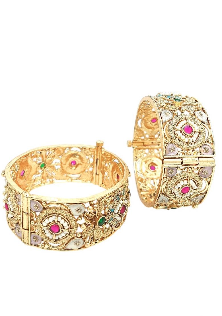 Set Of 2 Gold Plated Rajwadi Meenakari Screw Kada Bangles