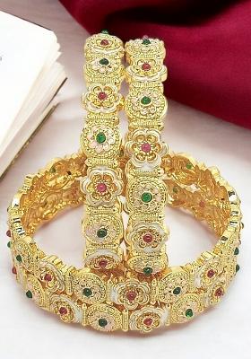 Set Of 4 Gold Plated Meenakari Floral Design Bangle Set