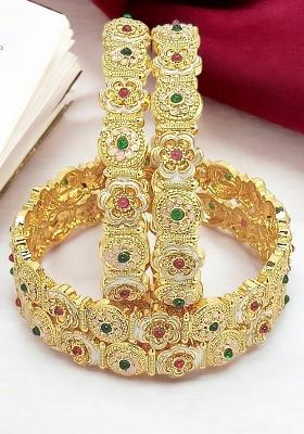 Set Of 4 Gold Plated Meenakari Floral Design Bangle Set