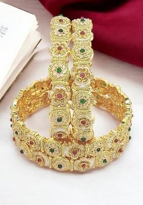 Set Of 4 Gold Plated Meenakari Floral Design Bangle Set