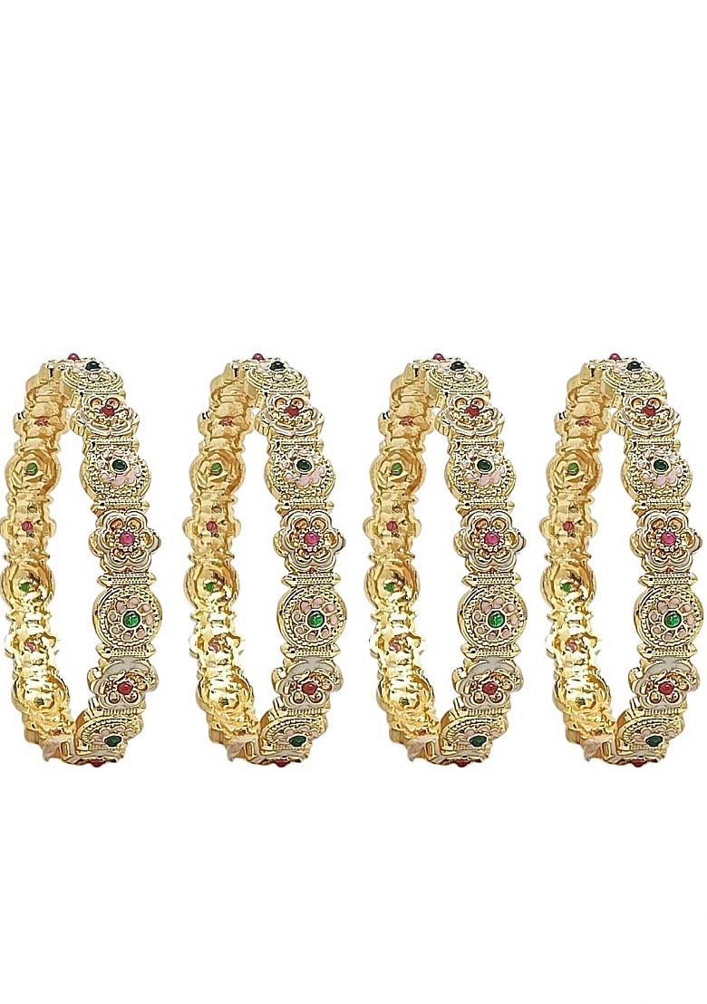 Set Of 4 Gold Plated Meenakari Floral Design Bangle Set