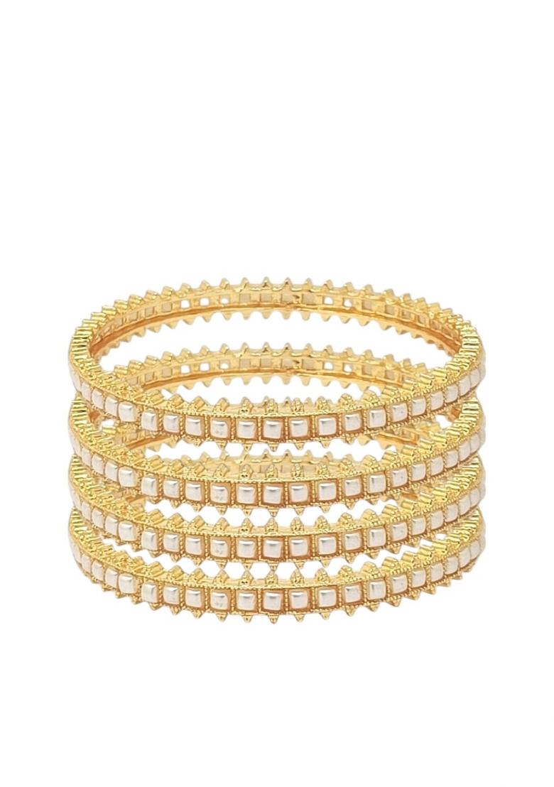 Set Of 4 Gold Plated White Beads Studded Bangles Set