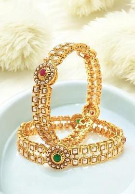Set Of 2 Gold Plated Beads Studded Bangles Set 