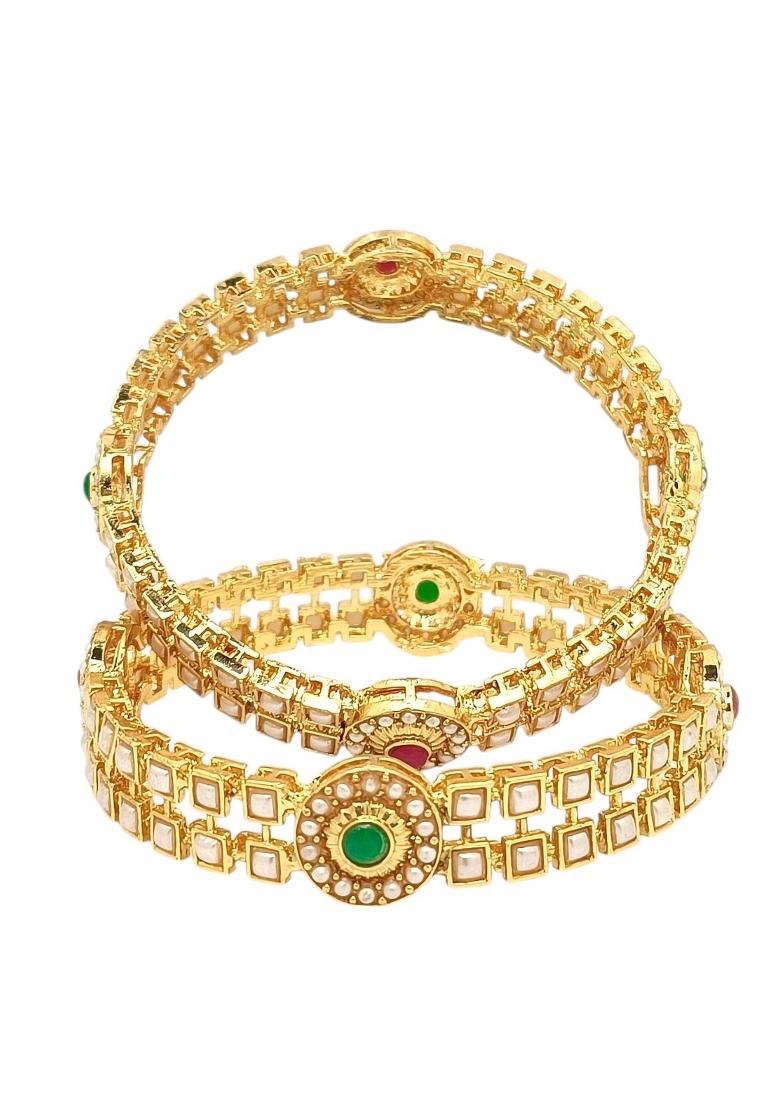 Set Of 2 Gold Plated Beads Studded Bangles Set 