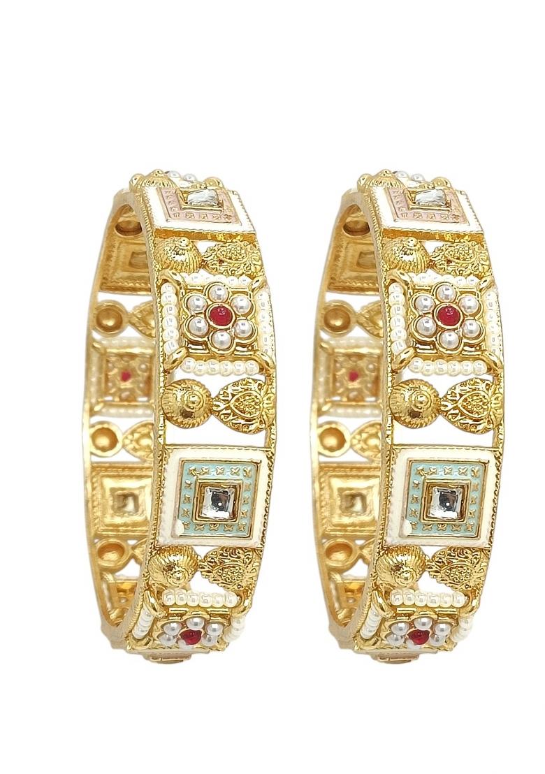 Set Of 2 Gold Plated Meenakari Statement Kada Bangles