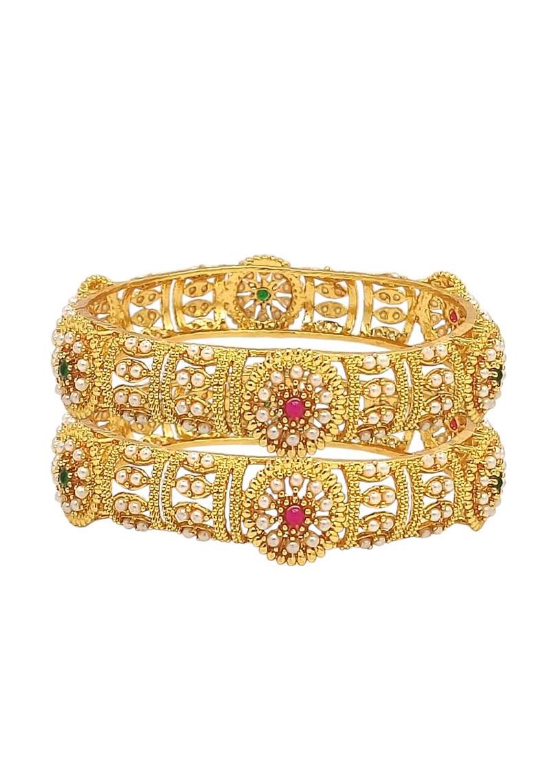 Set Of 2 Gold Plated Intricate Filigree Work Kada Bangle Set  - Indya