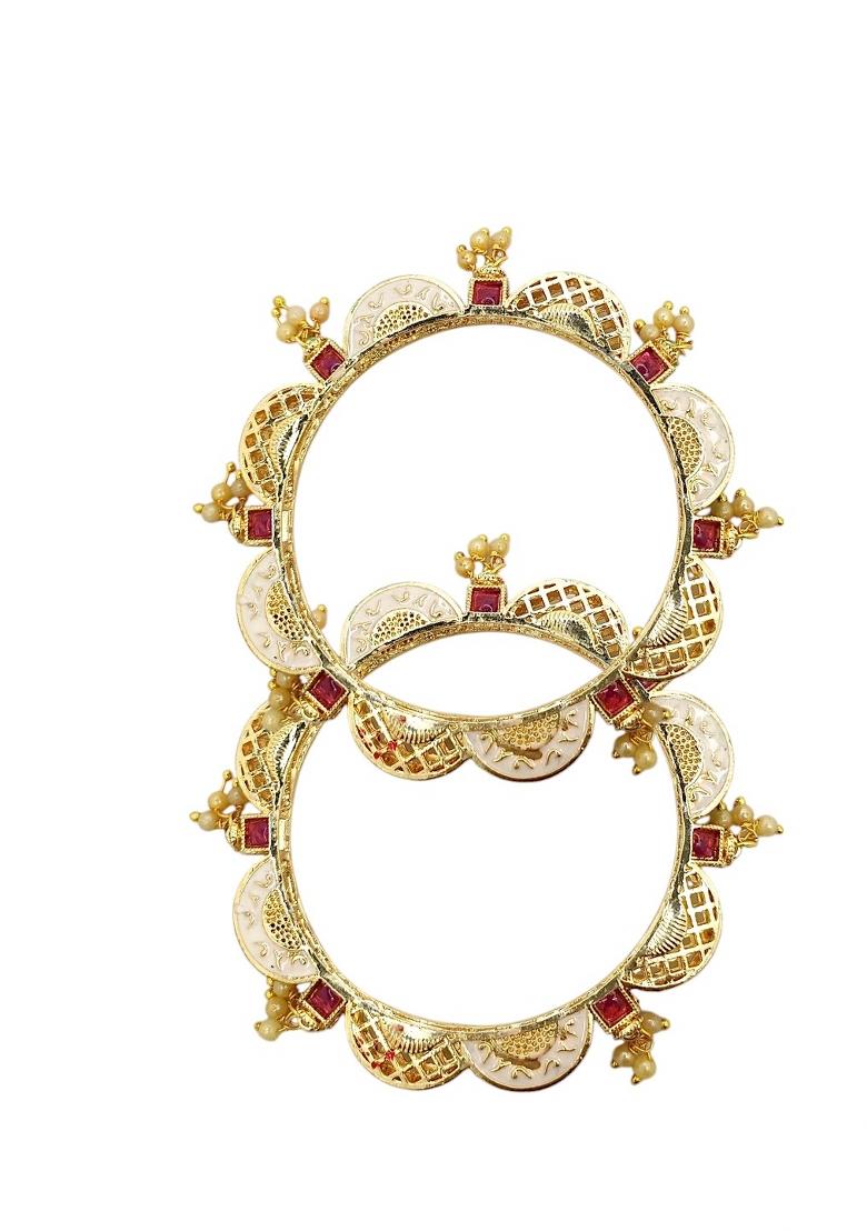 Set Of 2 Gold Plated Jaipuri Meenakari Bangle Set