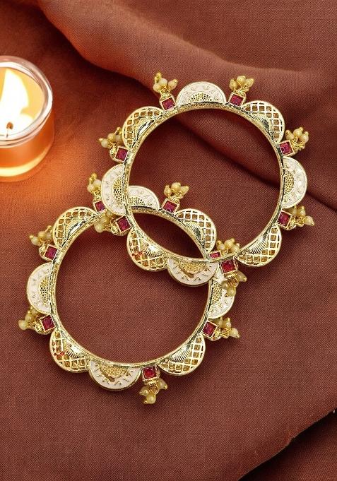 Set Of 2 Gold Plated Jaipuri Meenakari Bangle Set