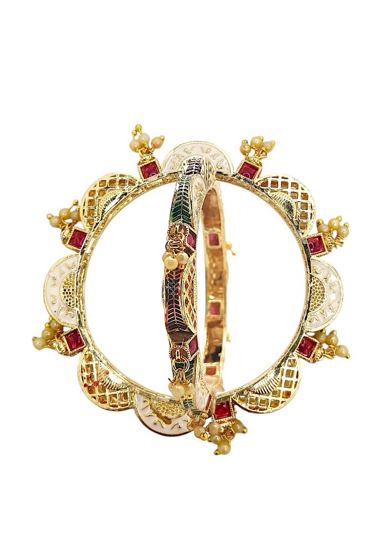Set Of 2 Gold Plated Jaipuri Meenakari Bangle Set