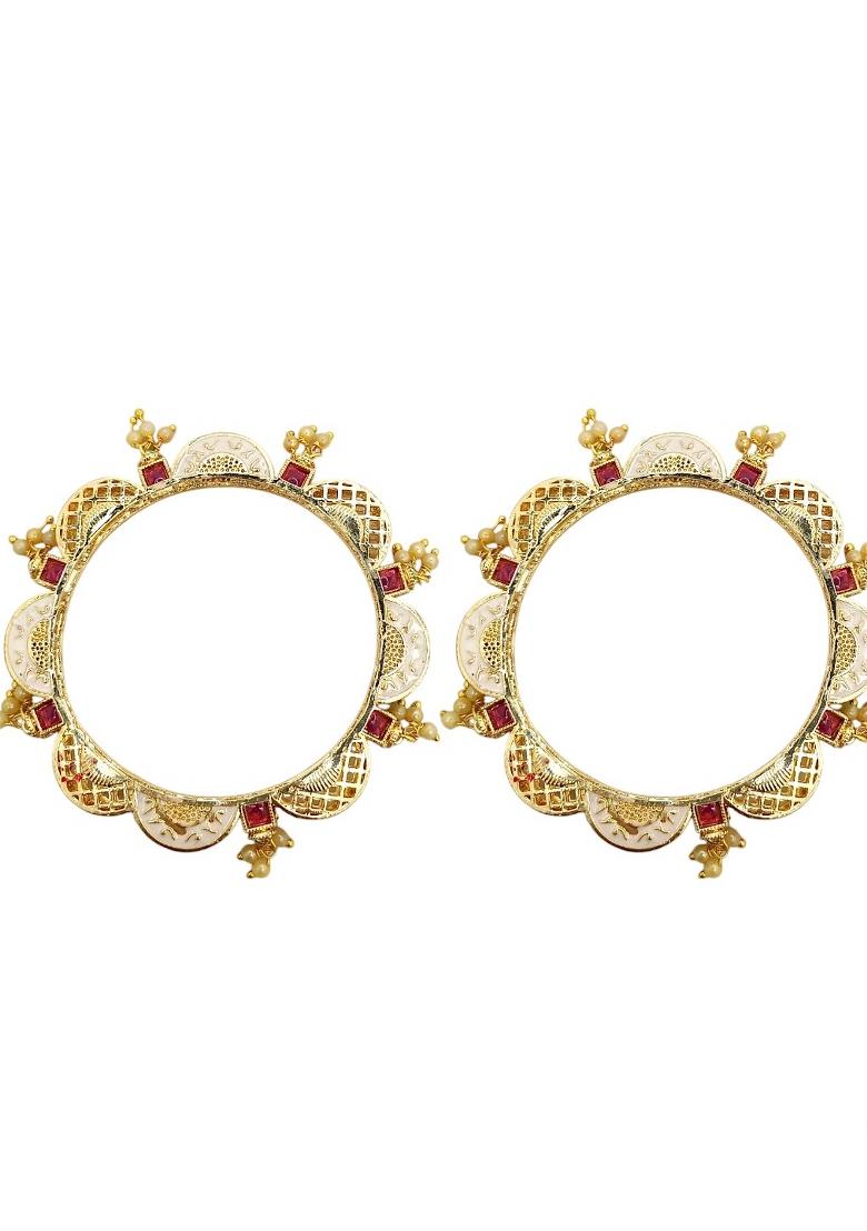 Set Of 2 Gold Plated Jaipuri Meenakari Bangle Set