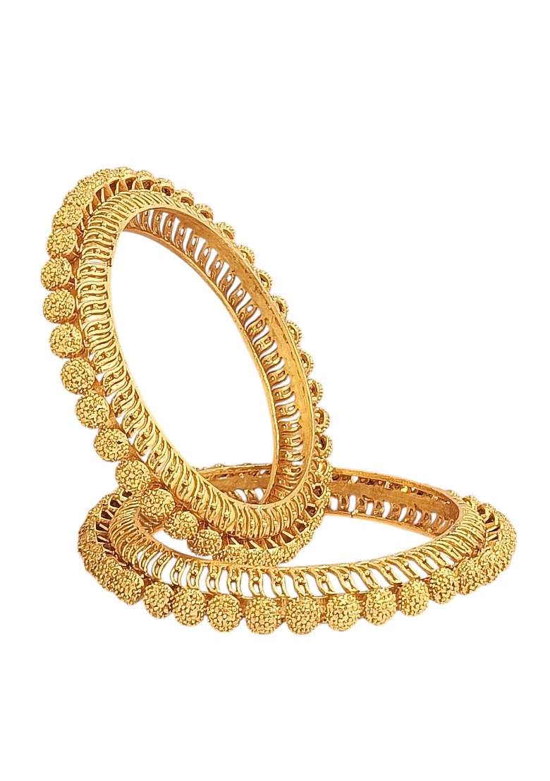 Set Of 2 Gold Plated Filigree Ball Design Kada Bangle Set  - Indya