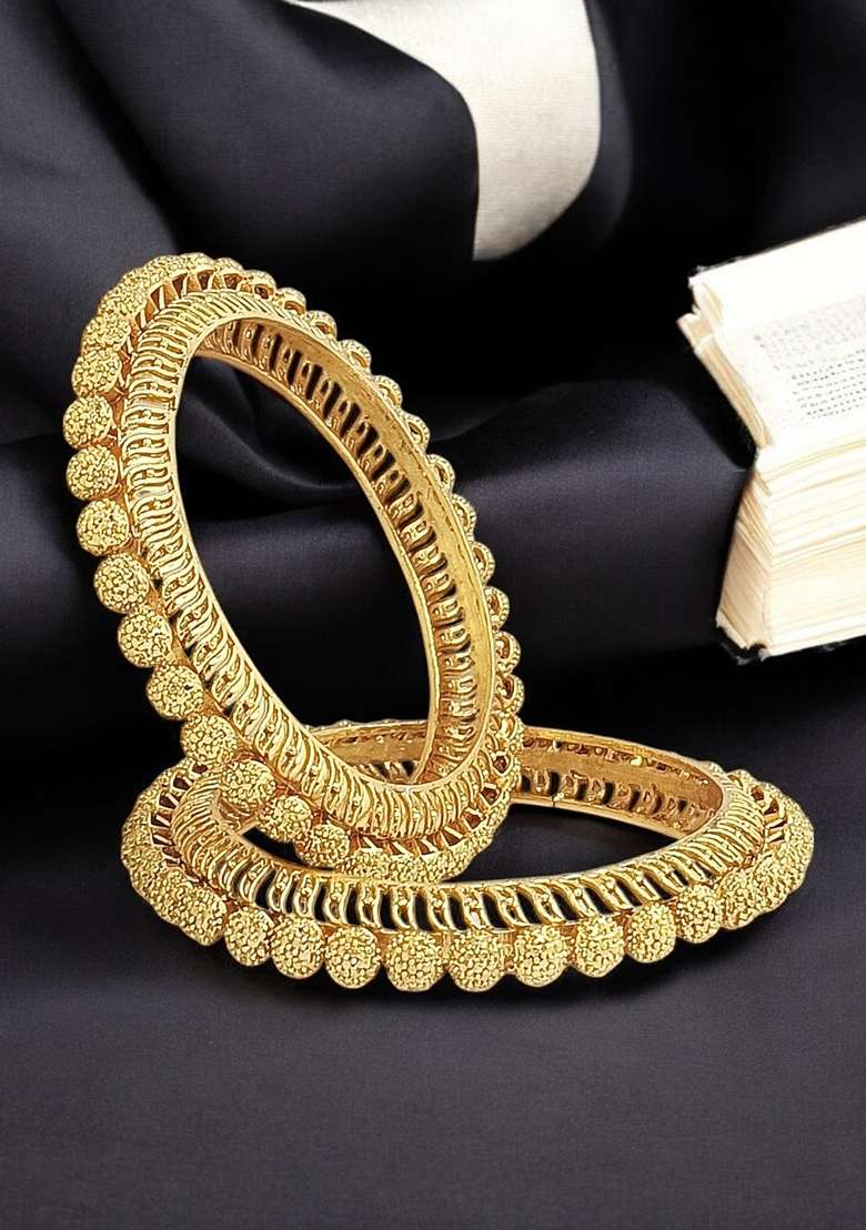 Set Of 2 Gold Plated Filigree Ball Design Kada Bangle Set  - Indya