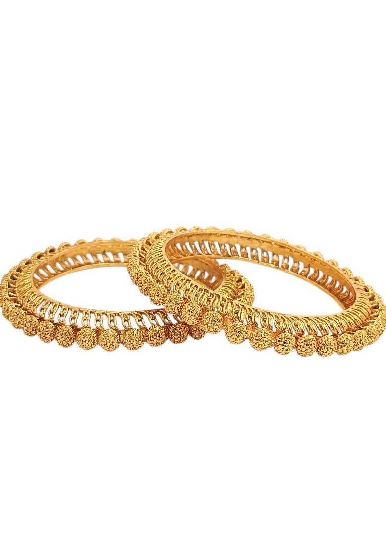 Set Of 2 Gold Plated Filigree Ball Design Kada Bangle Set 