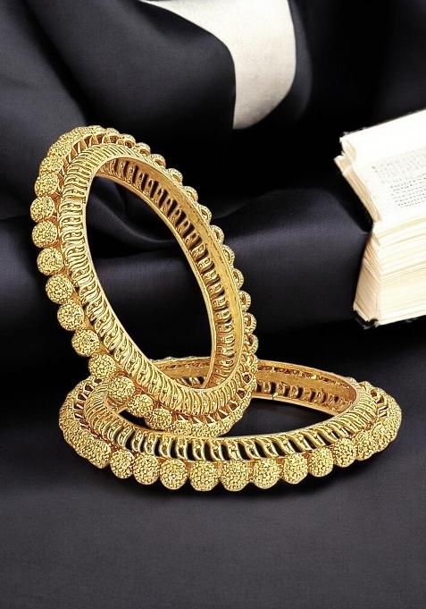 Set Of 2 Gold Plated Filigree Ball Design Kada Bangle Set 
