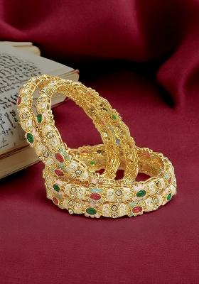 Set Of 4 Gold Plated Multicolour Meenakari Bangle Set