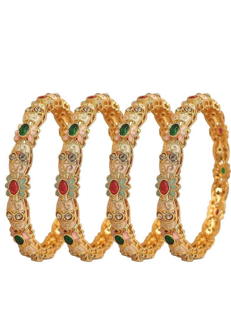 Set Of 4 Gold Plated Multicolour Meenakari Bangle Set