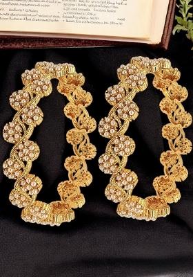 Set Of 2 Gold Plated Floral Beads Design Bangle Set