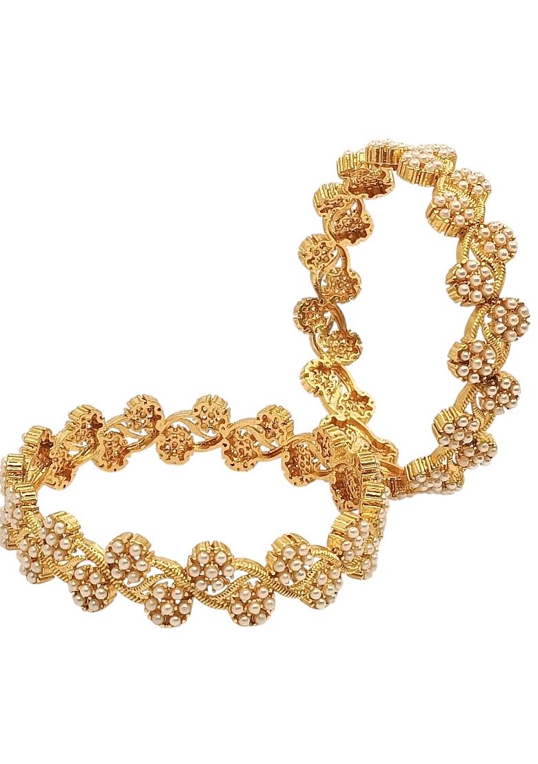 Set Of 2 Gold Plated Floral Beads Design Bangle Set