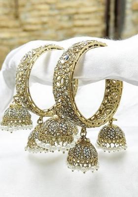 Set Of 2 Gold Plated Mirror Cz Dangler Bangle Set 