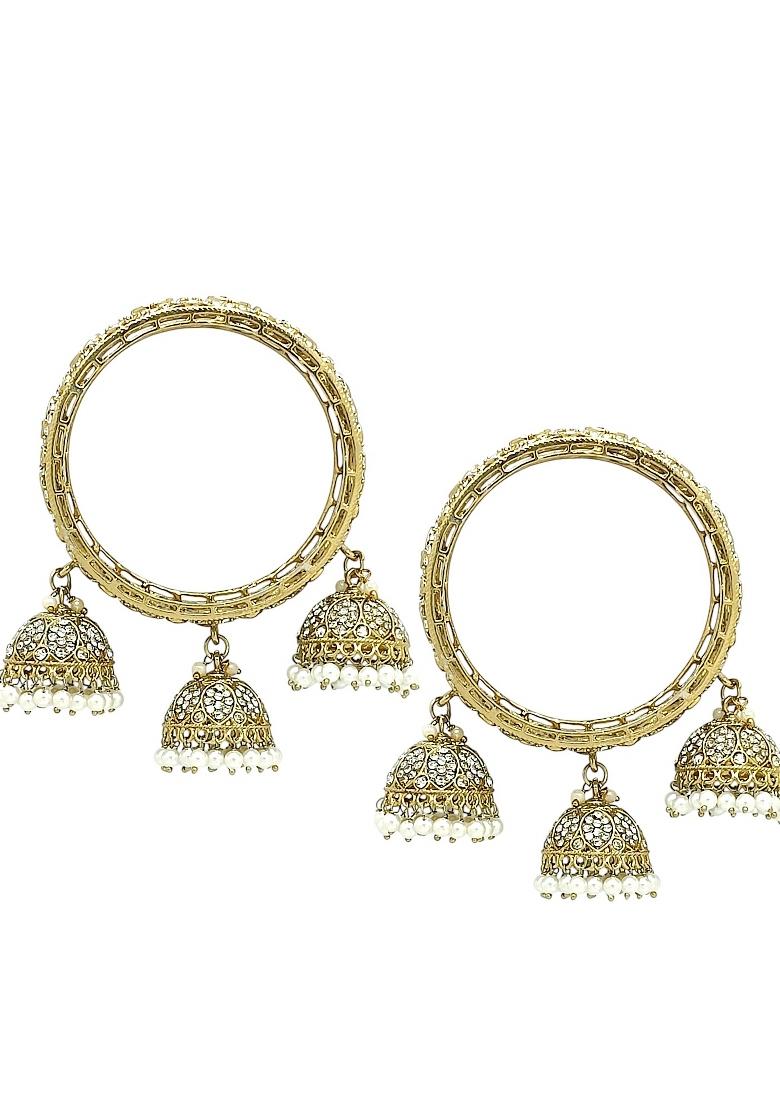 Set Of 2 Gold Plated Mirror Cz Dangler Bangle Set 