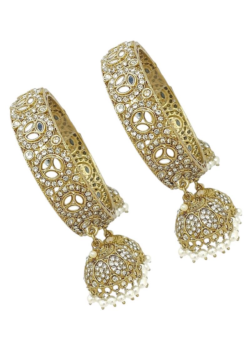 Set Of 2 Gold Plated Mirror Cz Dangler Bangle Set 